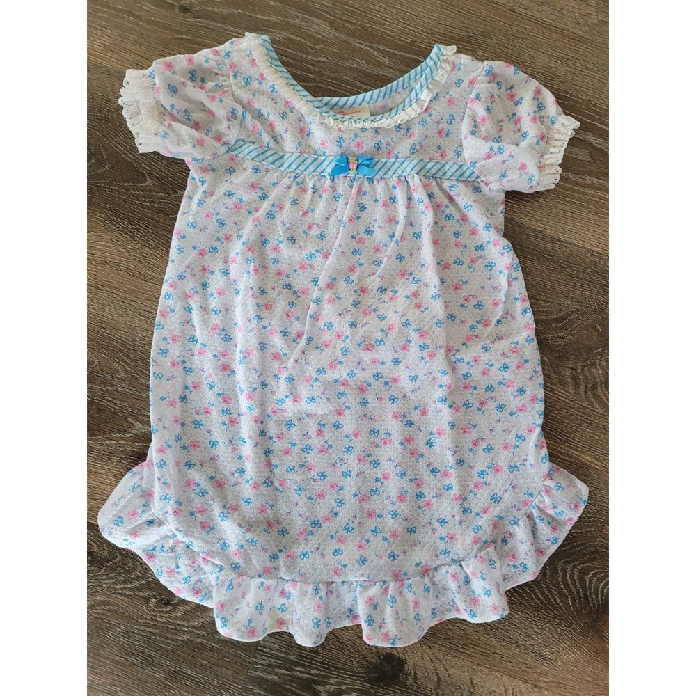 Vintage Edie Bee Jackie's Girls Nightgown 2T Pink Blue Floral Bows USA 1971 #6